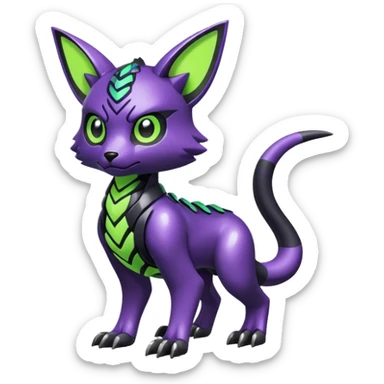 Futuristic modern badass cool shiny metallic alloy black-obsidian purple neon-green white lime animal hybrid Fakemon full body sticker