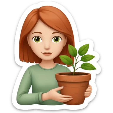 woman holding a flower pot sticker