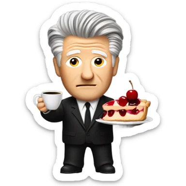 david lynch holding a cherry pie and coffee sticker