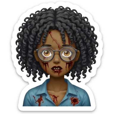 black zombie girl with glasses and curly hair sticker
