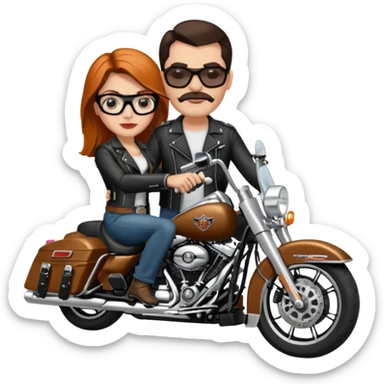 Un couple de biker sur une harley road king noire, l'homme n'a pas de moustache et une paire de lunettes demetz ros21, la fille a des cheveux plus dans les tons chatain sticker