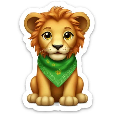 Baby lion with green and orange bandana sticker