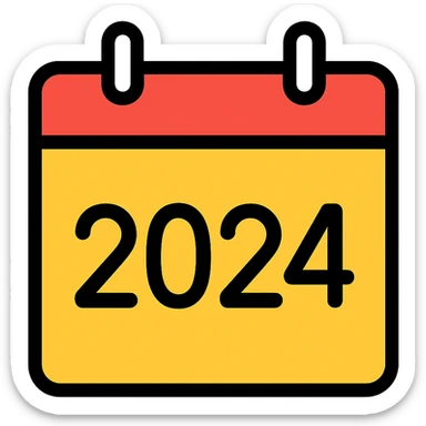 calendar page with bold 2024, no other numbers, simple flat design sticker