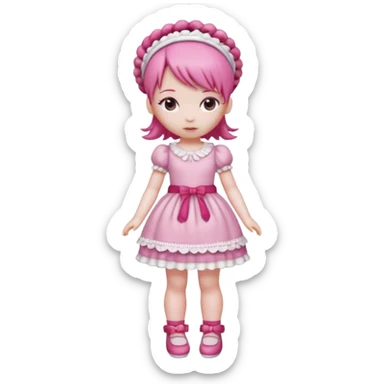 Isolated detaile illustration incredibly raspberry torte doll figurine full body with pink hair and a raspberry hairband sticker