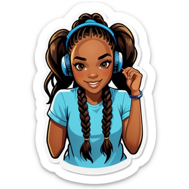Black teen girl DJ with braids in ponytail sticker