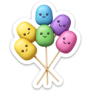 Colorful rainbow dango with five small rice dumplings on a stick in blue, purple, pink, yellow and green colors sticker