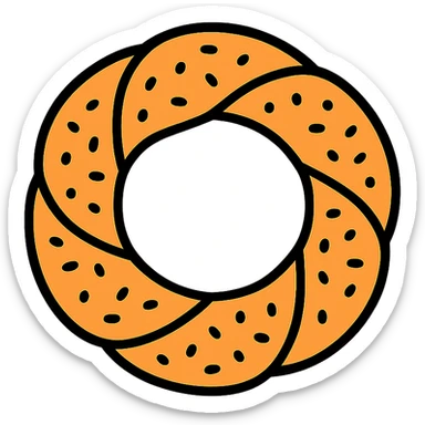simit bread, color outline icon style, black outlines, subtle color fill sticker