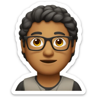 Lightly chubby and nerdy brown Indian guy wearing glasses with black thick square frame sticker