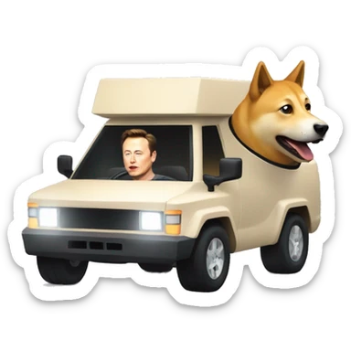 Elon musk driving in the cyber truck with the doge sticker