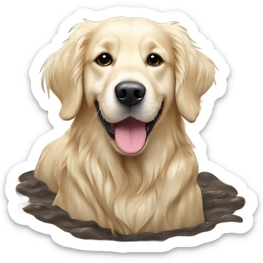 English cream golden retriever in muddy puddle sticker