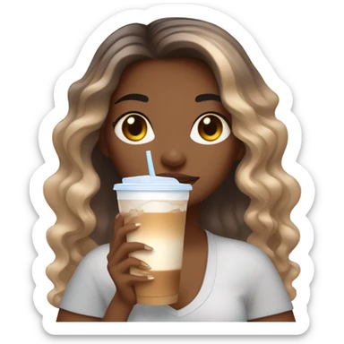 Girl with ombre hair with long french nails holding ice coffees  sticker