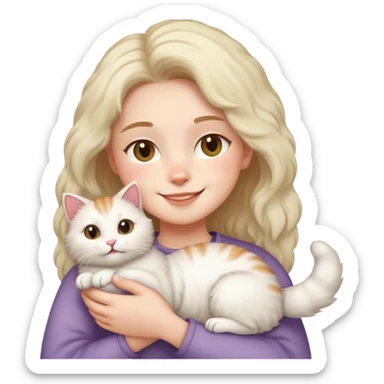 A person happily holding a cat sticker