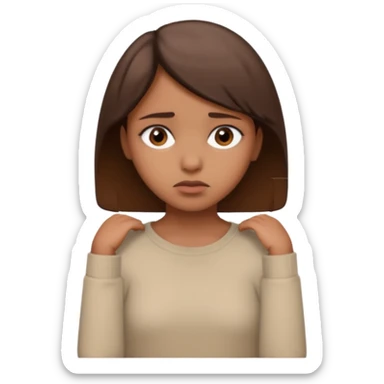 a brown girl with short brown hair wearing a beige full sleeve and looking sad sticker