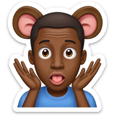 a black guy sticking his tongue out with hands at his ears sticker