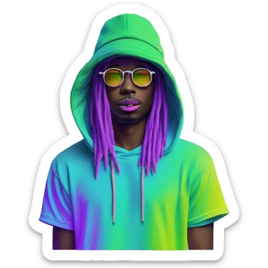 Hemp leaves Multicoloured neon person smoking wearing hoodie dancing hip hop bucket hat tropical Skater fashion aesthetic baggy clothes graphic t shirt 420 sticker