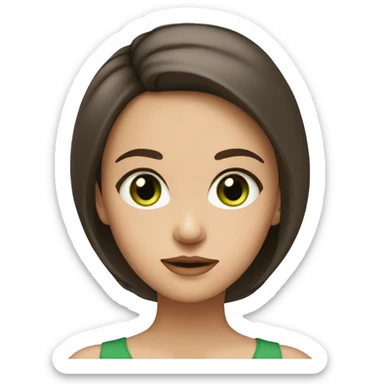 girl with sharp chin and brunette hair with moderately big eyes and green eye color sticker