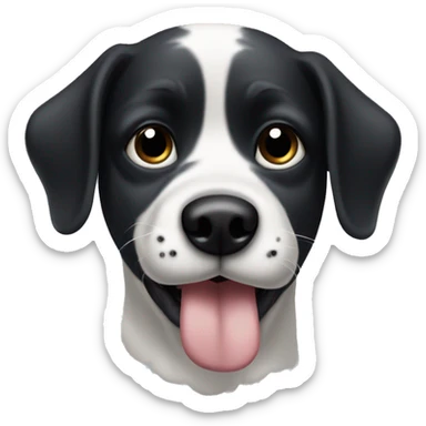 black and white dog with one small black eye patch and one big black eye patch sticking tongue out sticker