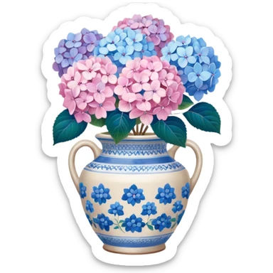 Hydrangeas in vintage vase sticker