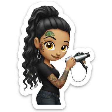 Female tattoo artist long hair with tattoo machine sticker