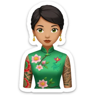 ancient woman with tatooed and green cheongsam sticker