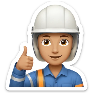 Cara de una persona con casco blanco cun pulgar arriba sticker