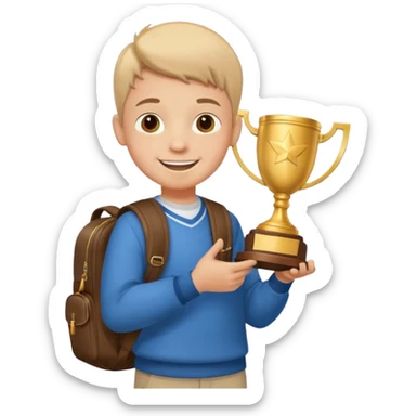 emoji of a boy with a school bag win a trophey sticker