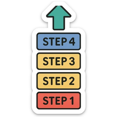 flat toon style vertical text list with an arrow from bottom to top sticker