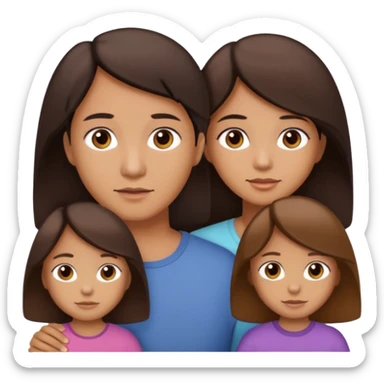 Family portrait with father with dark brown hair and black eyes, mother with light brown hair and brown eyes, three brown little girls with brown eyes sticker