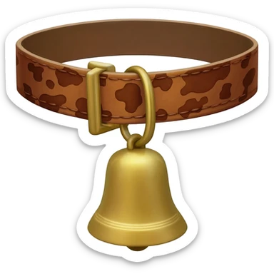 tiny trapezoid-shaped not round bell on a collar with cow pattern sticker