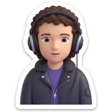 curly haired boy wearing a leather jacket and headphones music producer sticker