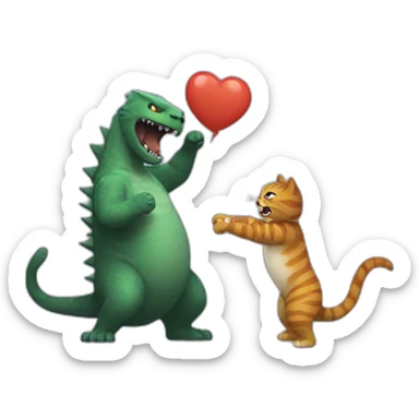 cat beating up godzilla sticker