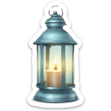 Realistic light blue rustic metallic and glass candle latern with lit candle inside sticker
