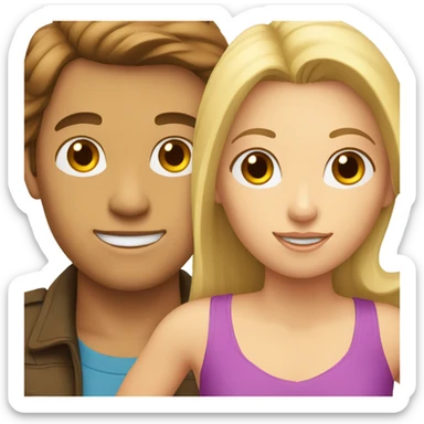 brown hair man next to brown hair woman, two blonde kids under them sticker