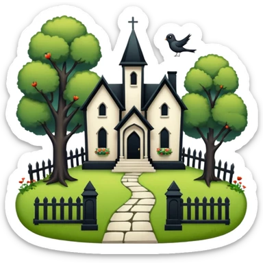 Romantically overgrown Haunting graveyard field Victorian mansion birdhouse  sticker