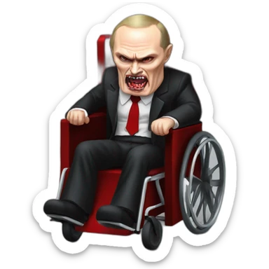 Angry vampire vladimir putin meat cube dressed as dracula small wheelchair halloween mood sticker