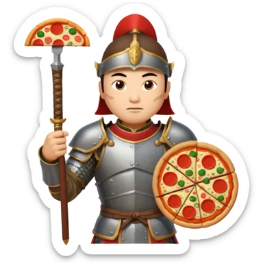 chinese ancient warrior with pizza sticker