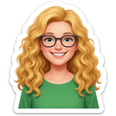 green belly laugh woman with long curly blonde hair an glasses sticker