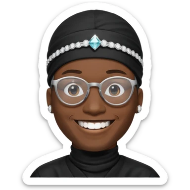 man with black durag,glasses, and smiling with diamond grillz on his teeth  sticker