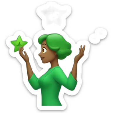 Green women holding three stars above head sticker