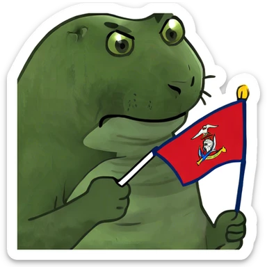 tiger wearing navy seal clothes holding a red and blue flag sticker