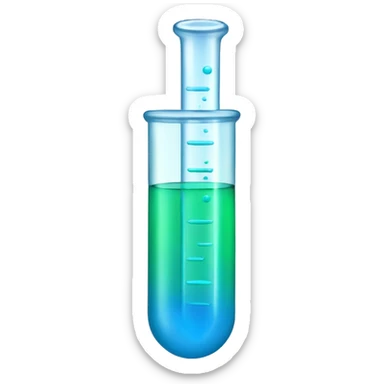 Test tube, two liquid layers, green blue sticker
