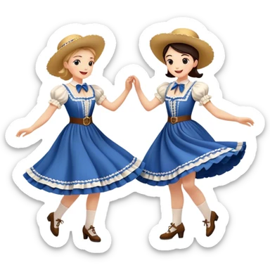 Cinematic Realistic scene of two square dancers in traditional American folk costumes, captured in joyful, coordinated motion with vibrant, rustic lighting that highlights their cultural heritage sticker