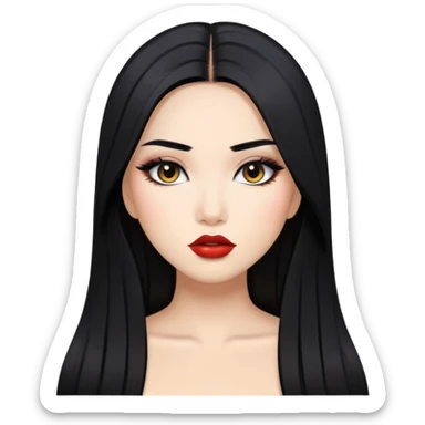 baddie with Asian and Latina features, long straight black hair, makeup, white skin sticker