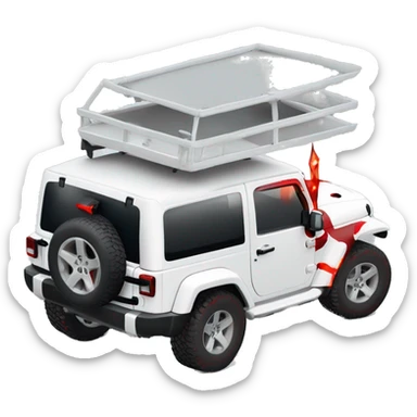 White Jeep Wrangler Rubicon with roof off and red accents  sticker
