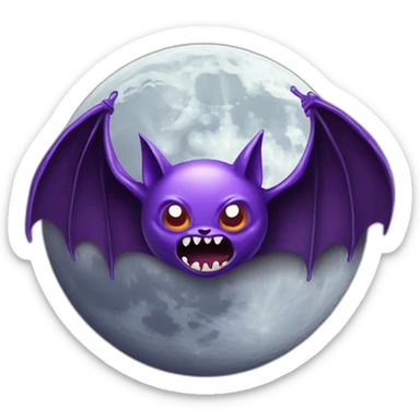 realistic full moon with angry face vampire bat purple dripping wings sticker