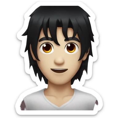 Vampire boy with black hair mullet and demon horns sticker