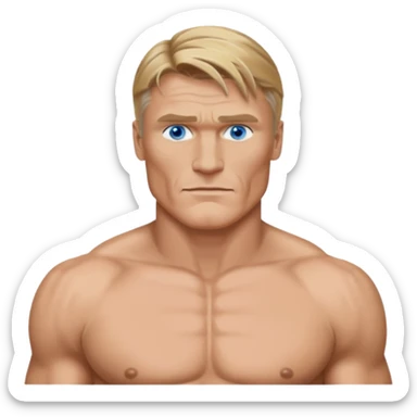 Dolph Lundgren with blue eyes, dark blonde hair, shirtless sticker