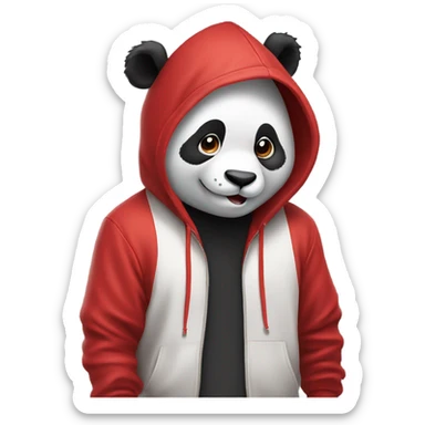 panda shaking its head, wearing a red hoodie ￼￼ sticker