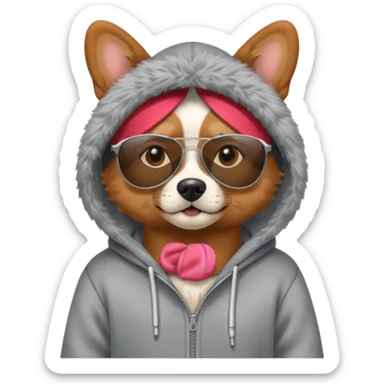 Dog wearing sunglasses in a gray hoodie sticker
