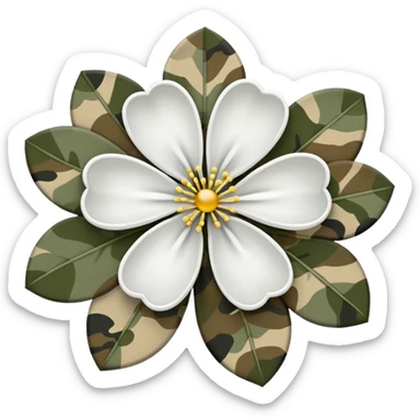 white sakura flower with a bow and camouflage pattern petals sticker